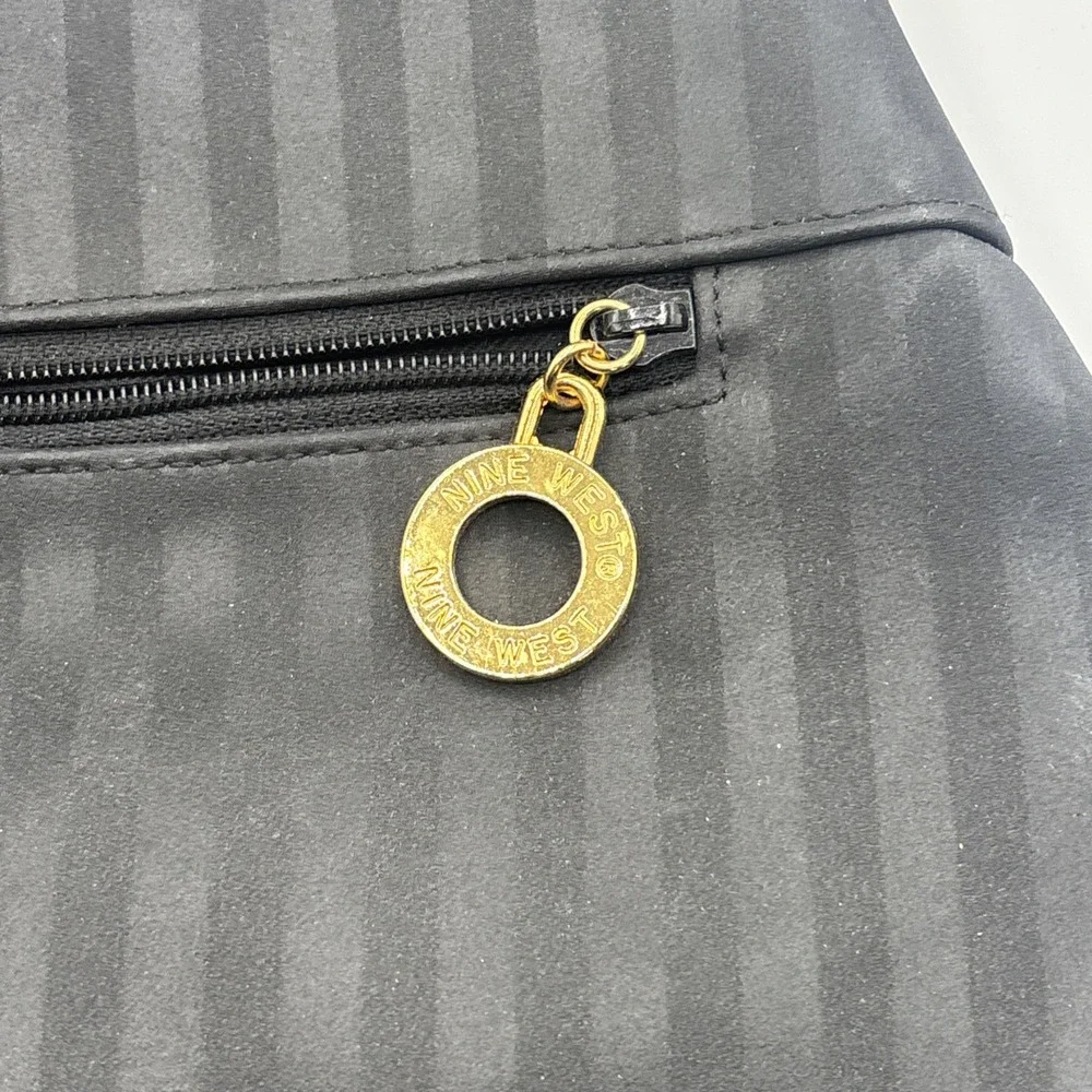 Nine‎ West Black Embossed Striped Backpack/Purse